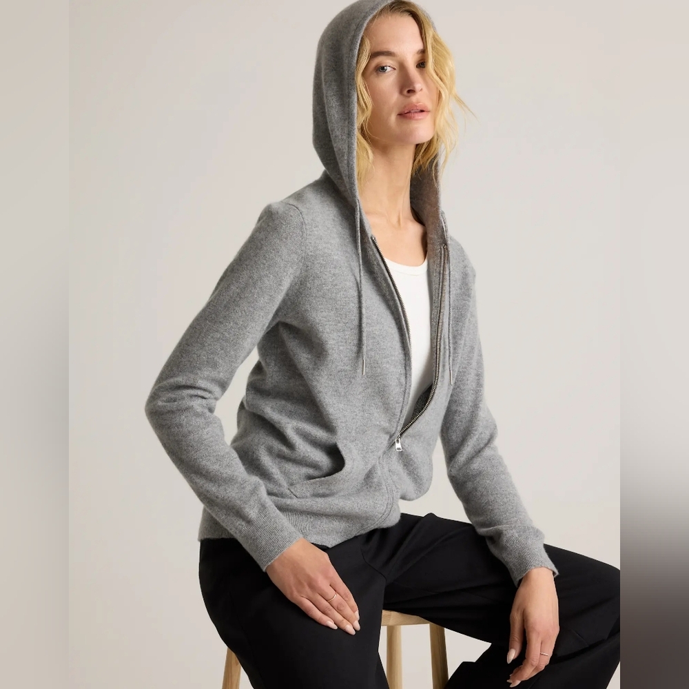 Quince Mongolian Cashmere Full-Zip Hoodie, Size Medium, Heather Grey, NWT - Picture 6 of 11